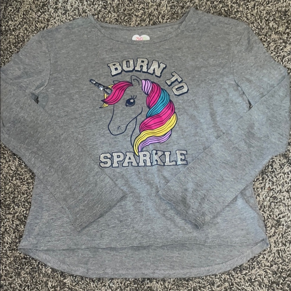 Unicorn Magic Gray Kids Long Sleeve Tee